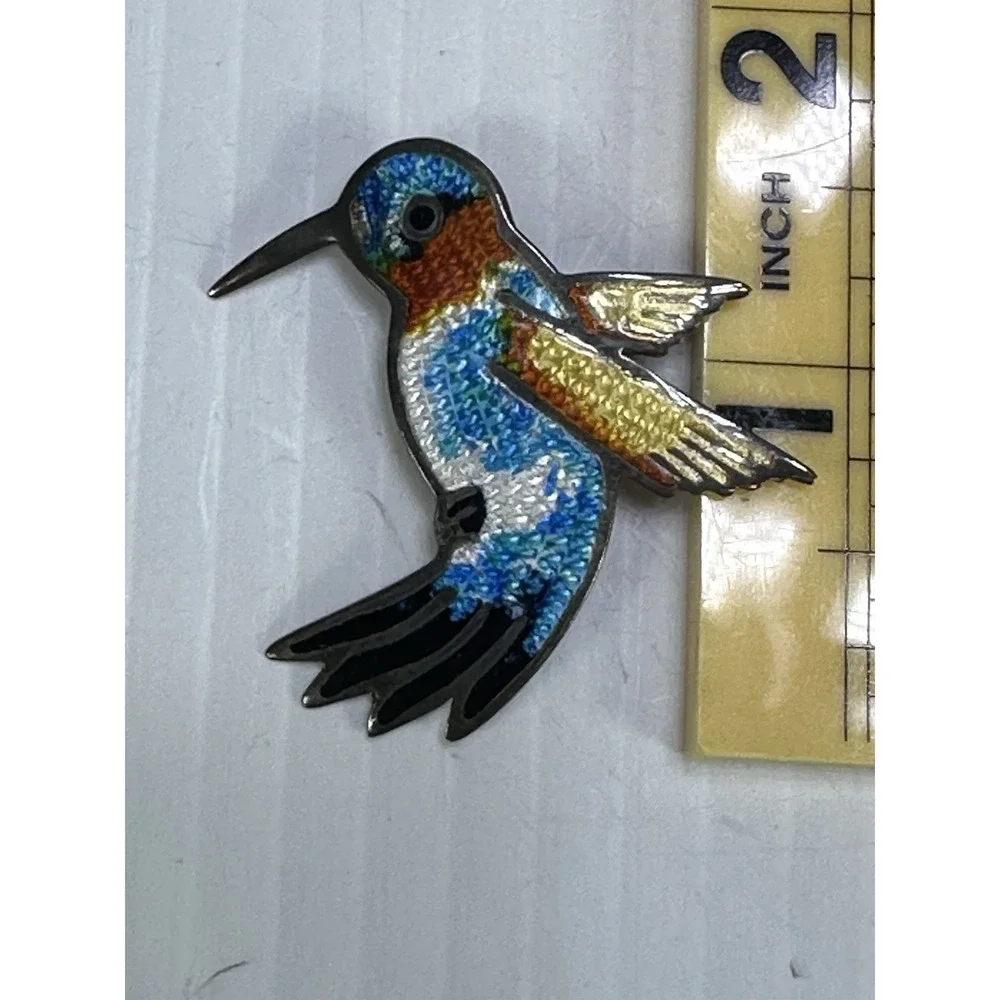 Vintage Taxco Sterling Silver Multicolor Enamel Hummingbird Brooch Pin
